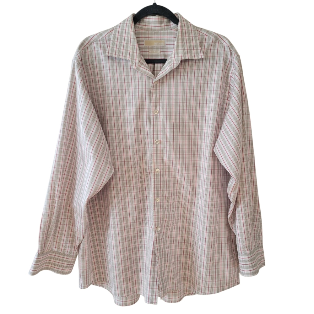 Michael Kors Khaki & Red Plaid Cottonโ Shirt Size 17 1/2, 34/35